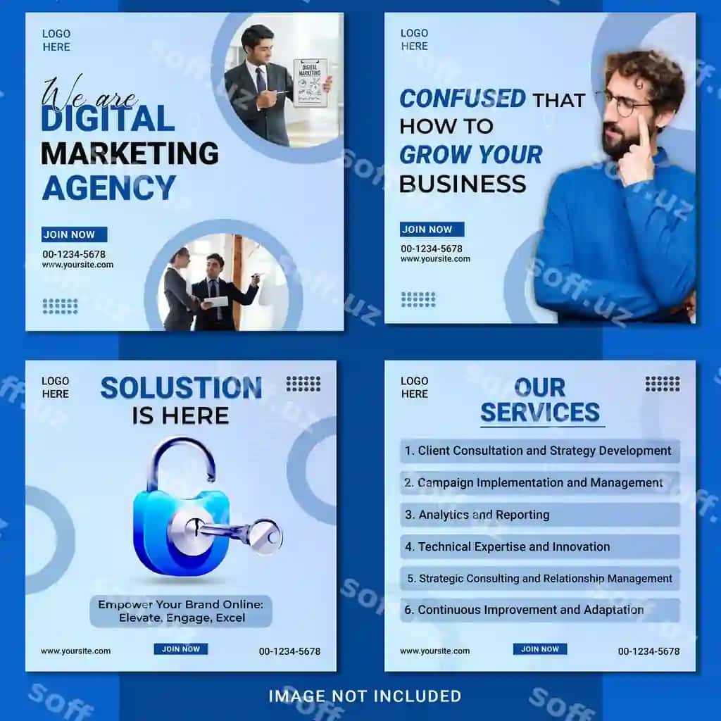 Psd raqamli marketing agentligi ijtimoiy tarmoqlar posti Instagram postlar jamlanmasi | Psd digital marketing agency social media post instagram posts collection