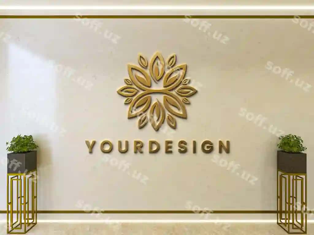 Oltin 3D logotip mockup chiroyli marmur devor orqa fon | Gold 3d logo mockup elegant marble wall backdrop