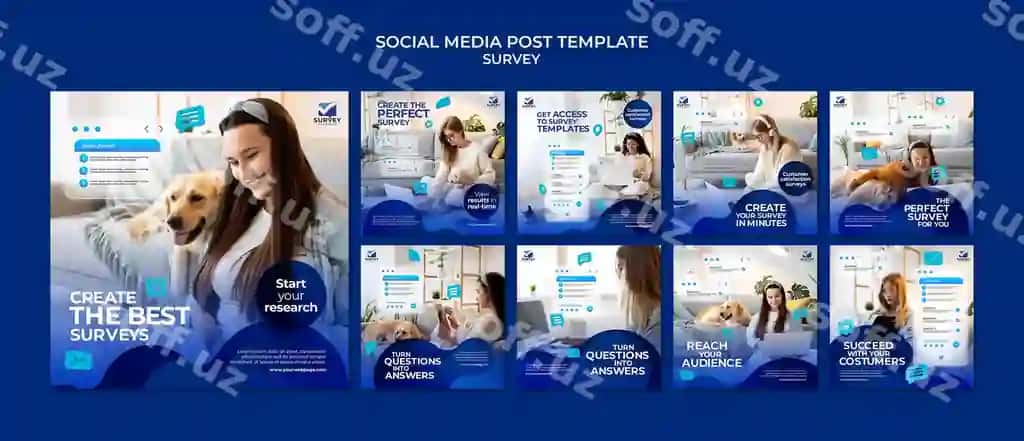 Ijodkor ko'k so'rovnoma Instagram postlari | Creative blue survey ig posts