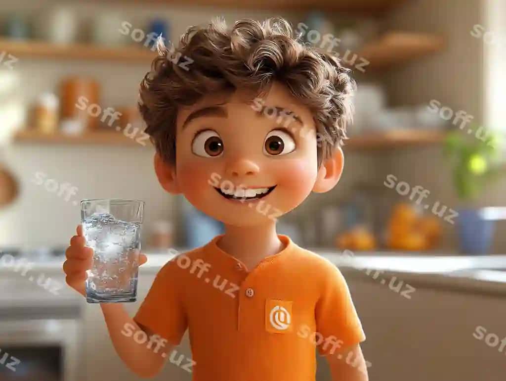 Plastik o'yinchoq stakan suv tutadi. | Plastic toy with e it holding glass water