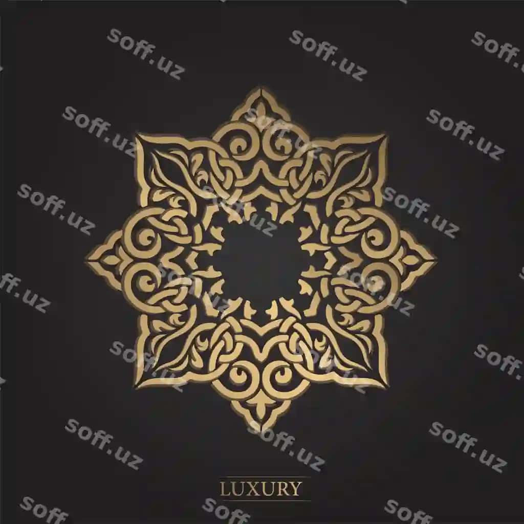 Oltin arabcha bezekli tabrik kartochkasi qora orqa fonda qora stil | Gold arabic ornament greeting card black background black style