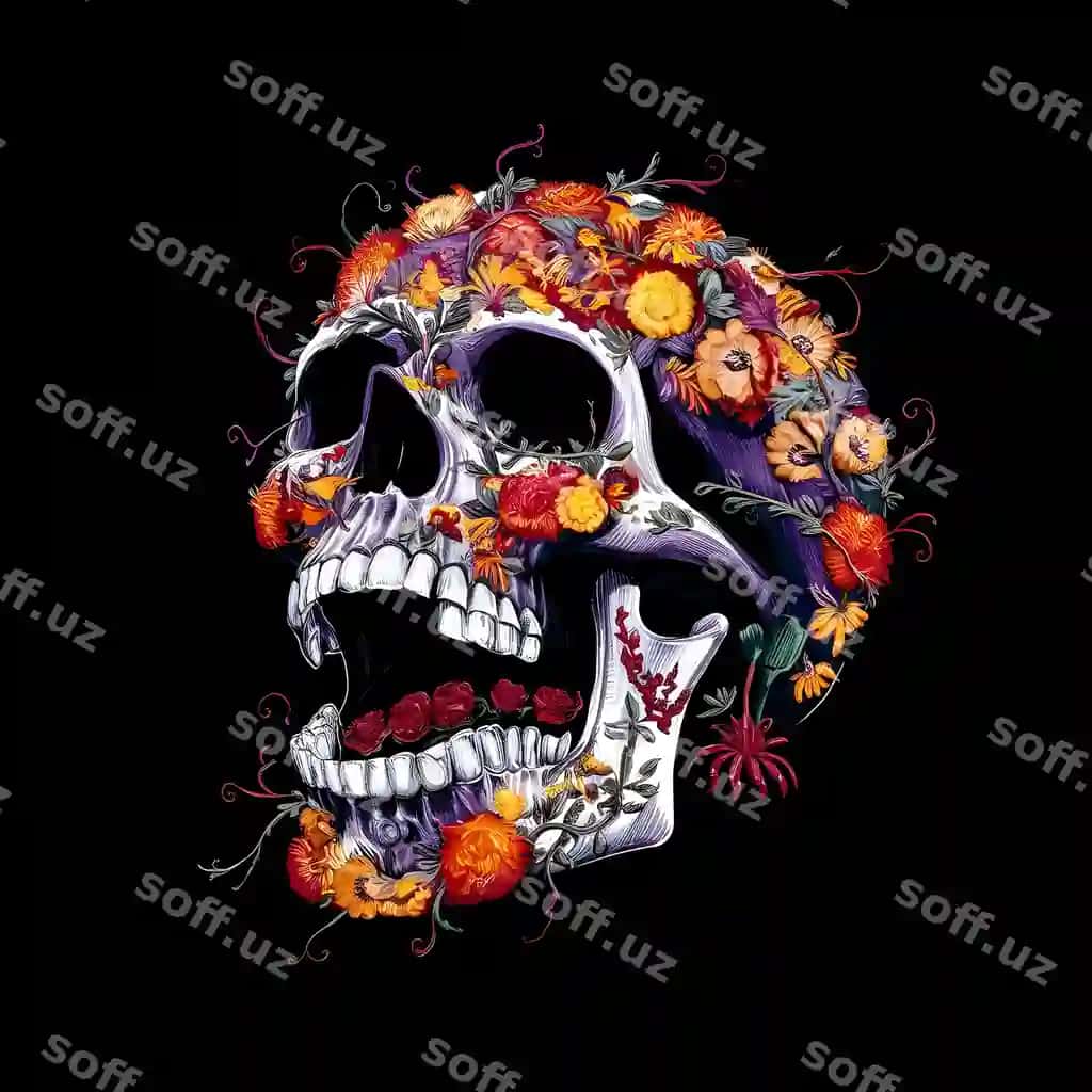 Rangli qorvo qora fonda | Colorful skull black background