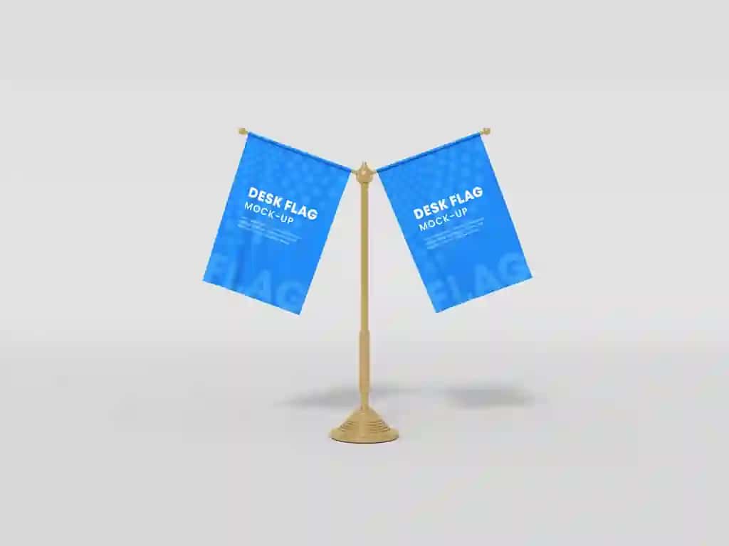Mini metall stendli stol bayrog'i maketi | Mini metal stand desk flag mockup