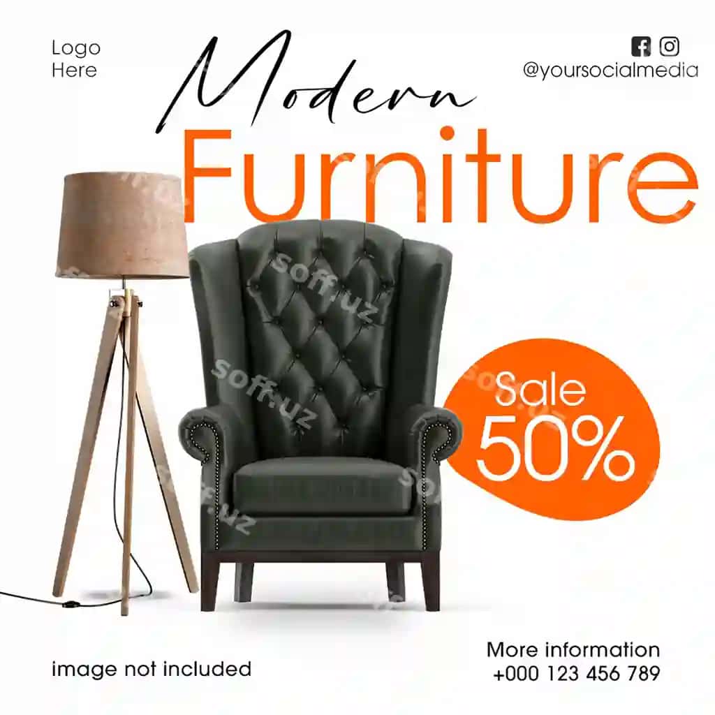 Psd mebla zamonaviy oq fonda Instagram post shabloni | Psd furniture modern white background instagram post template