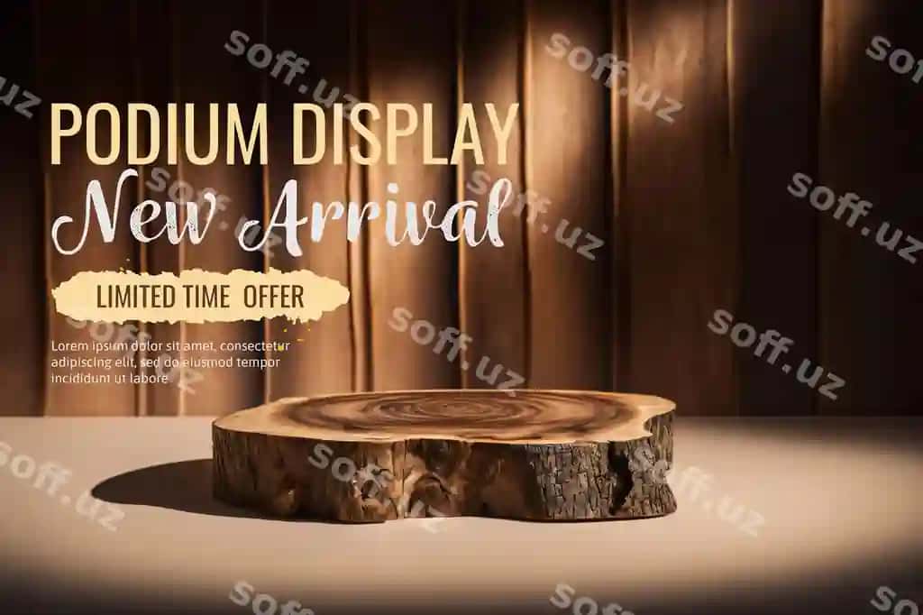 Chiroyli tabiiy yog'och bosqich ko'rsatma namunasi mahsulotni ko'rsatadi | Elegant natural podium with wood stage display mockup show product