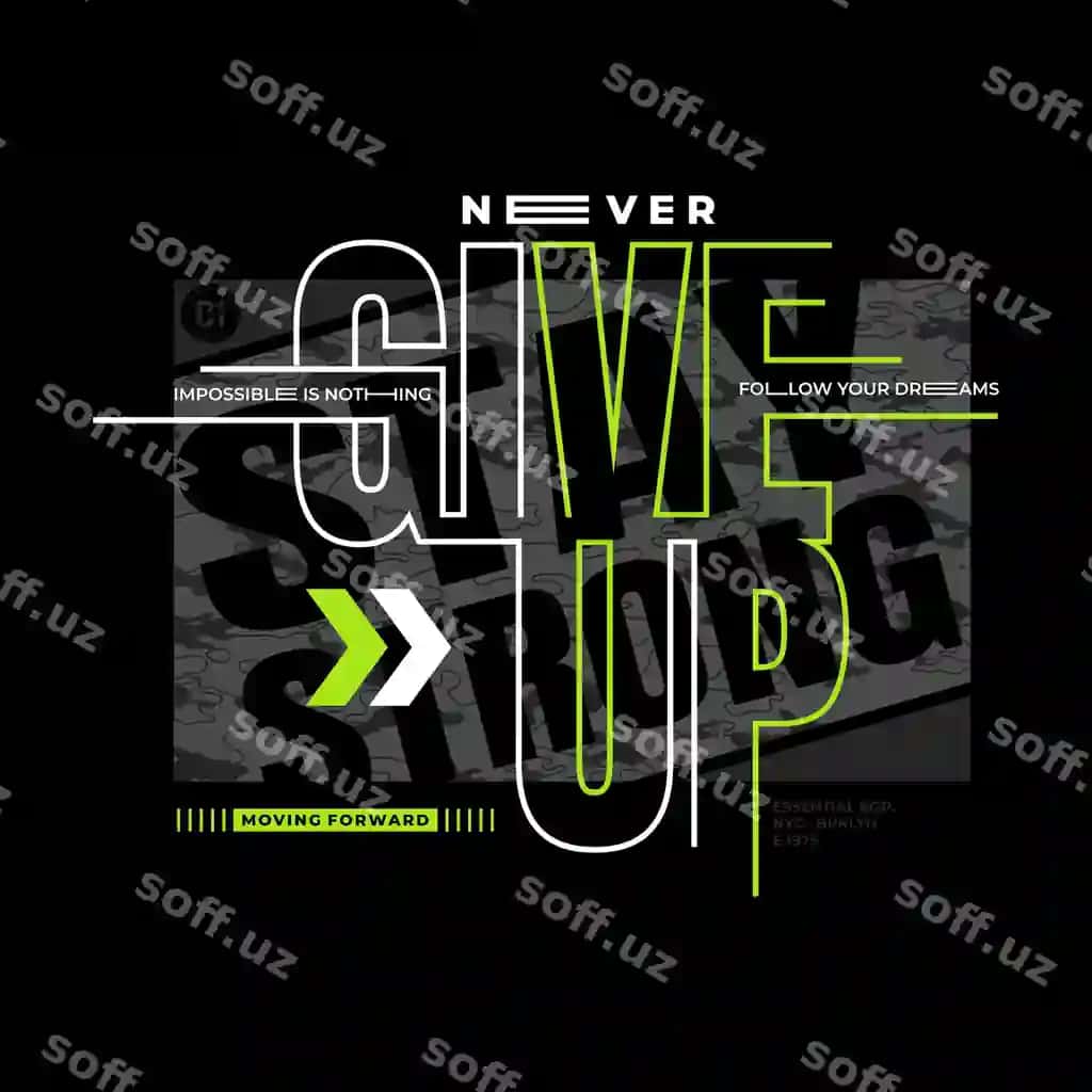 Hech qachon bermang tipografiyali futbolka | Never give up typography t shirt