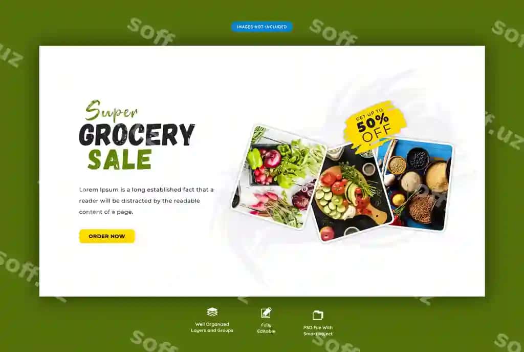 Super oziq-ovqat sotuvi veb baneri | Super grocery sale web banner