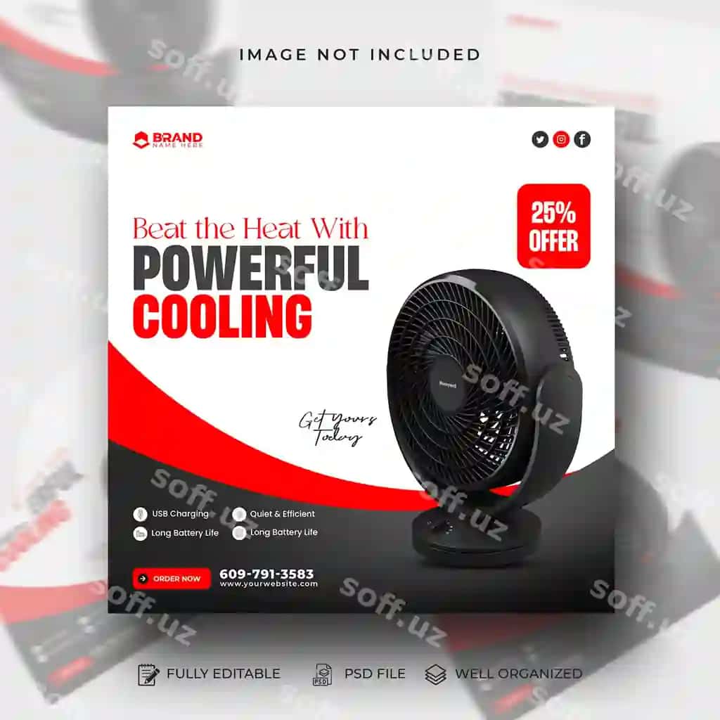 Fansizlar aktsiyasi reklama ijtimoiy media posti dizayn shabloni | Fan sale promotional social media post design template