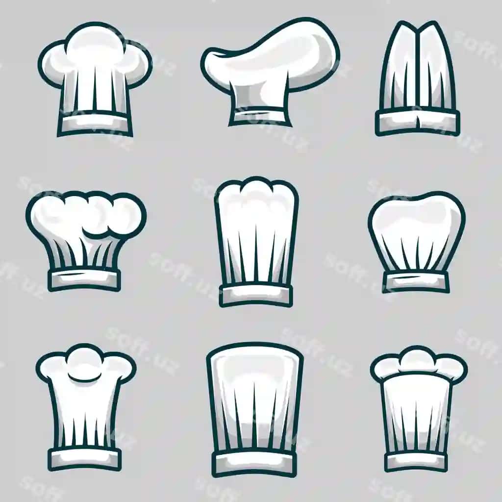 Oshpazlar bosh o'yinlari ob'ektlar illustratsiyasi vektorlar to'plami | Chef hats object illustration stock vector set