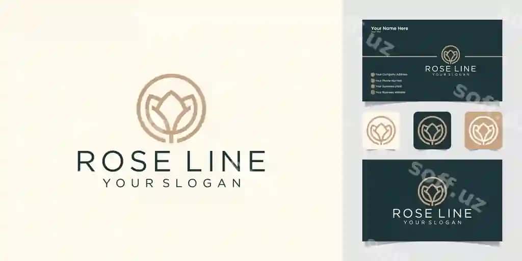 Minimalistik gul uslubidagi chiziq san'ati logotip shabloni biznes karta | Minimalist flower style line art logo template business card