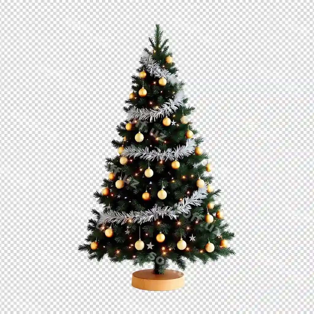 Yangi yil daraxti dekoratsiyalangan shaffof fonda ajratilgan | Christmas tree with decor isolated transparent background