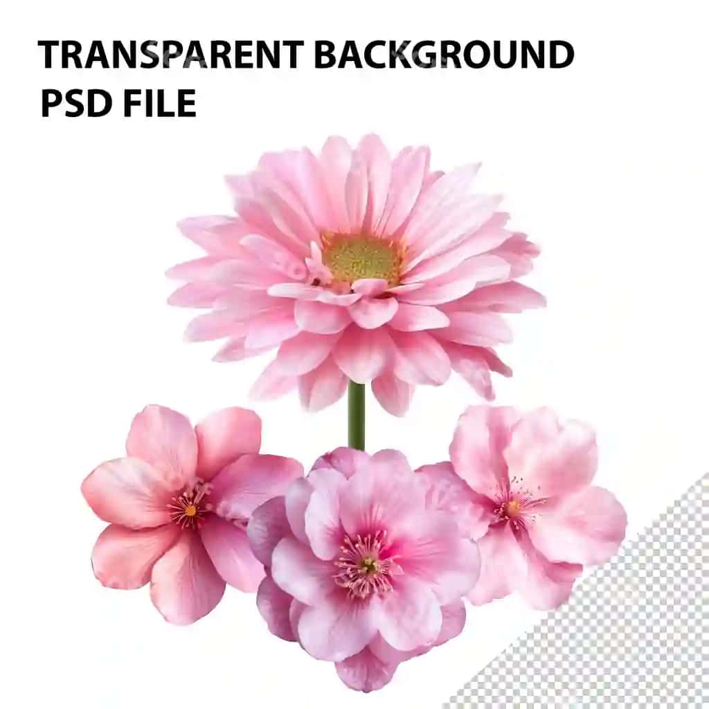 Pushti gul ajraltirilgan shaffof orqa fonda | Pink flower isolated transparent background