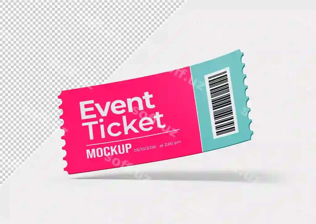 Tadbir chiptasi mockup orqa fondan ajraltirilgan | Event ticket mockup isolated from background