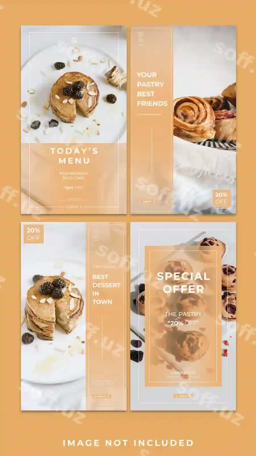 Gorizontal bannerli oziq-ovqat instagram hikoyasi shablonlari to'plami | Horizontal banner food instagram story template pack