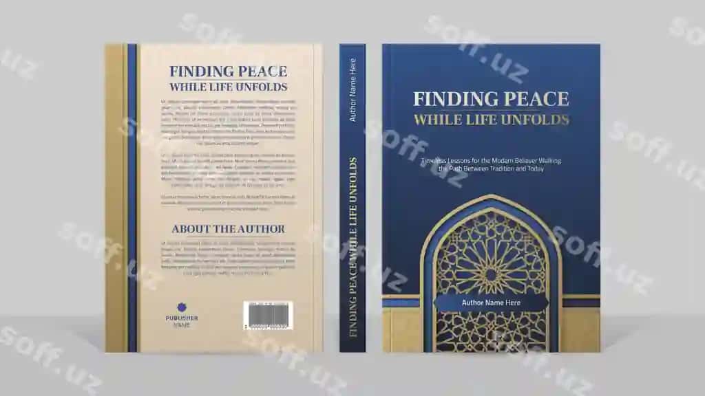 Elegant Islomiy kitob muqaddi shabloni ko'k va bej rangli, geometric naqsh bilan | Elegant islamic book cover template blue beige with geometric pattern