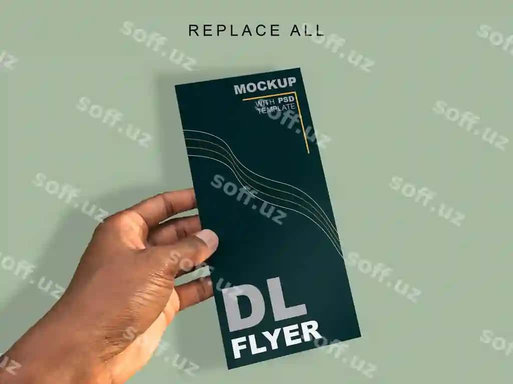 Qo'l tutgan DL kartochka flyer mockup akilliy ob'ektlar bilan | Hand holding dl card flyer mockup with smart objects