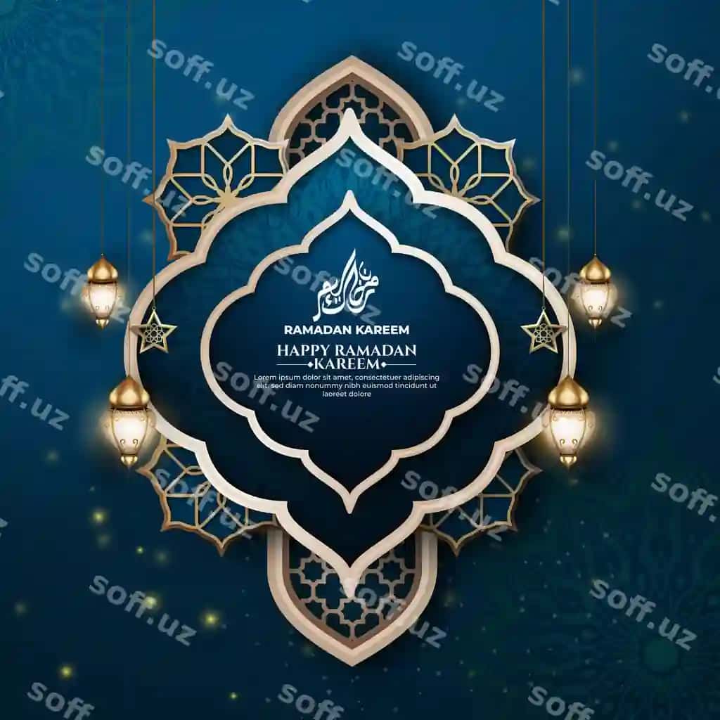Haqiqiy Ramazon fon islamiy naqsh chiroq banner | Realistic ramadan background with islamic pattern lantern banner