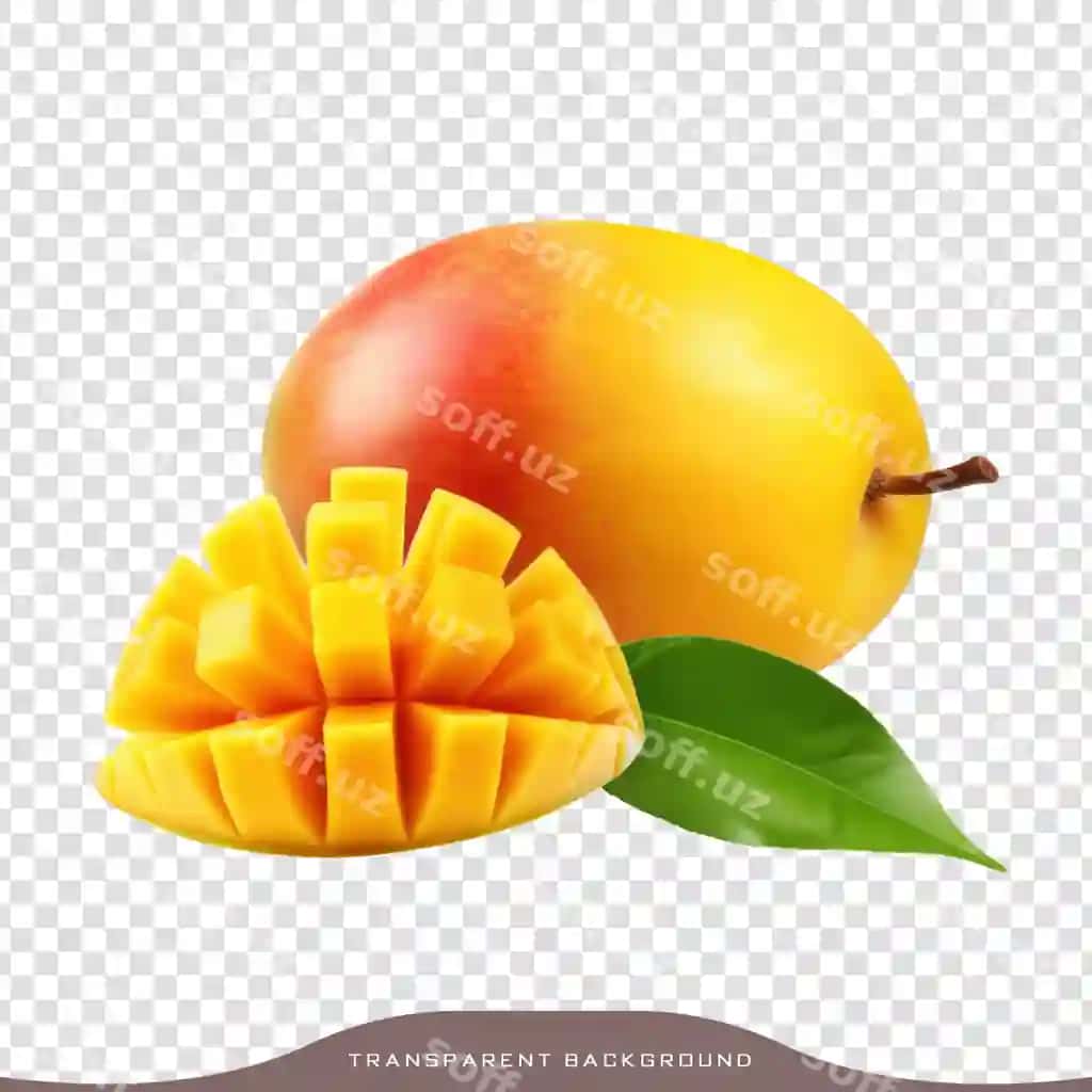 O‘rgimchilangan mango shaffof fonda kesilgan holda | Ripe mango with sliced transparent background
