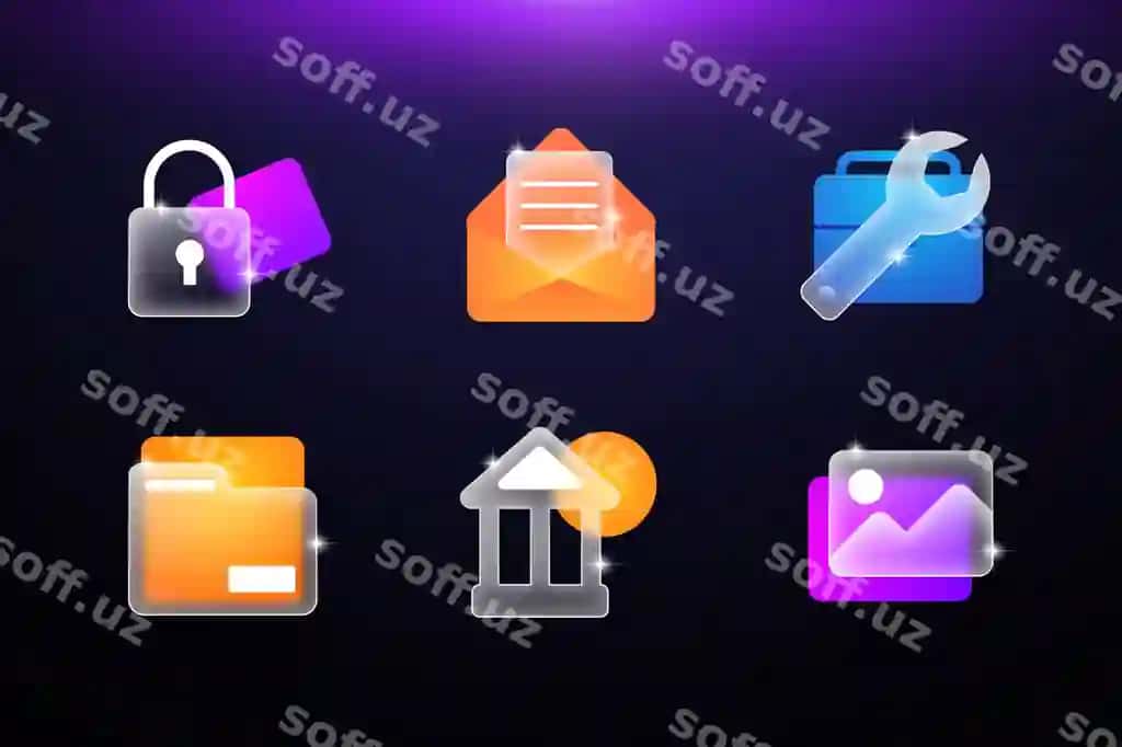 Gradient Glassmorfizm effekt ikonkalar to'plami | Gradient glassmotphism effect icons collection