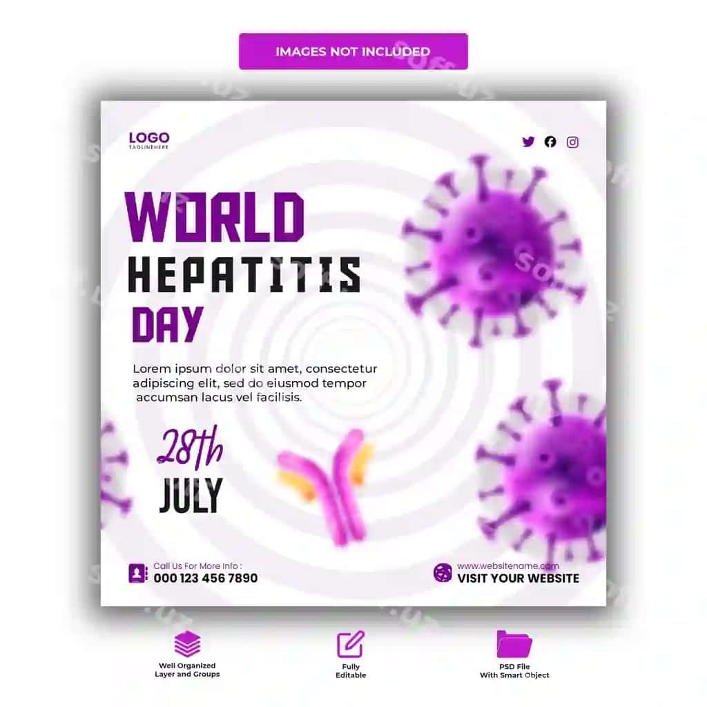 Tekis dunyo gepatit kuni ijtimoiy media posti dizayni Instagram Facebook | Flat world hepatitis day social media post design instagram facebook
