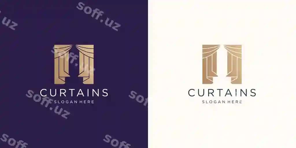Sirk pardu logotip shablon ilhom oltin rang tekkan pardu | Circus curtains logo template inspiration golden color flat curtain