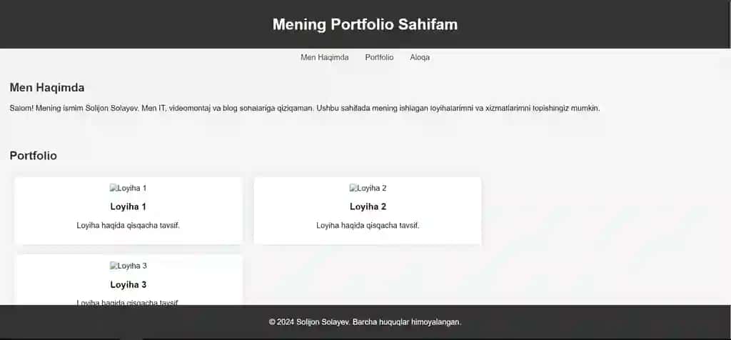 Portfolio uchun sayt namunasi