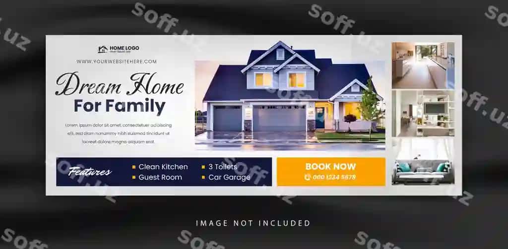 Emlak uy agentligi uchun Facebook cover banner reklama shabloni | Real estate house agency facebook cover banner promotion template