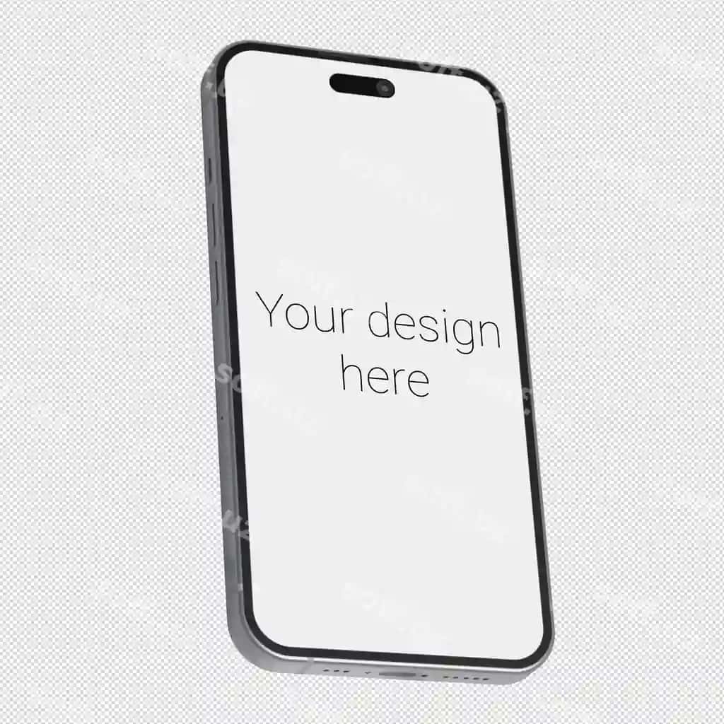 Izometric stil namuna oq smartphone iphone 15 ga o'xshash siz | Mockup isometric style white smartphone similar iphone 15 without