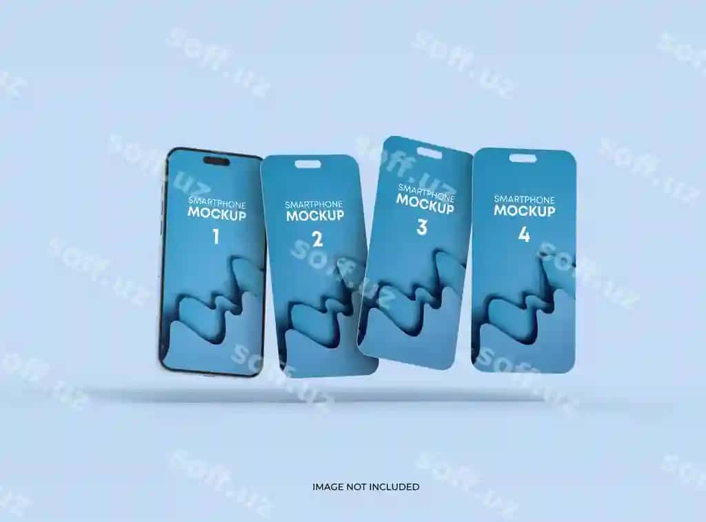 Telefon 14 Pro mockup bir necha ajratilgan ekranlar suzib turadigan UI UX ilova tushunchasi | Phone 14 pro mockup some separated screens floating ui ux app concept