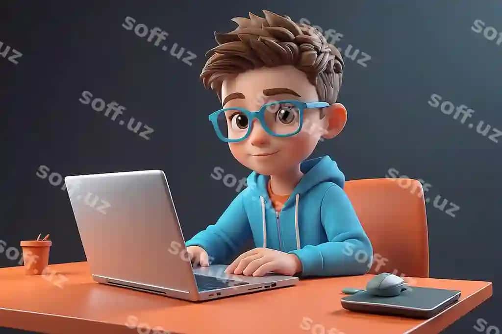 3d bolalar qahramoni notebookda ishlaydi | 3d kid character working laptop