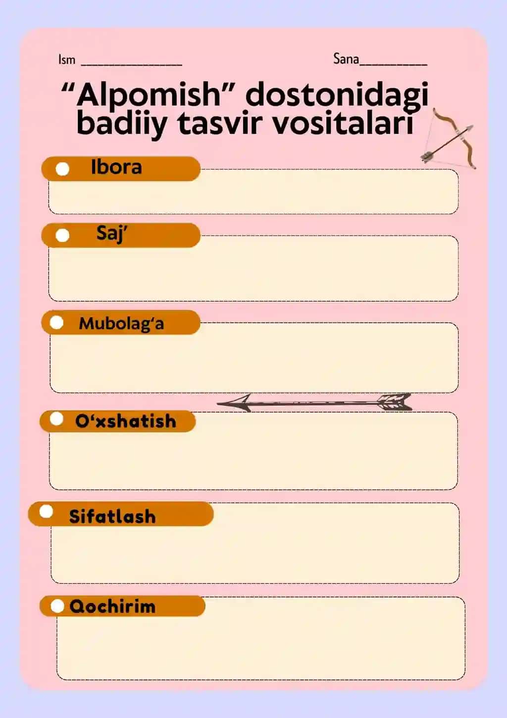 9-sinf Adabiyot fanidan tarqatma