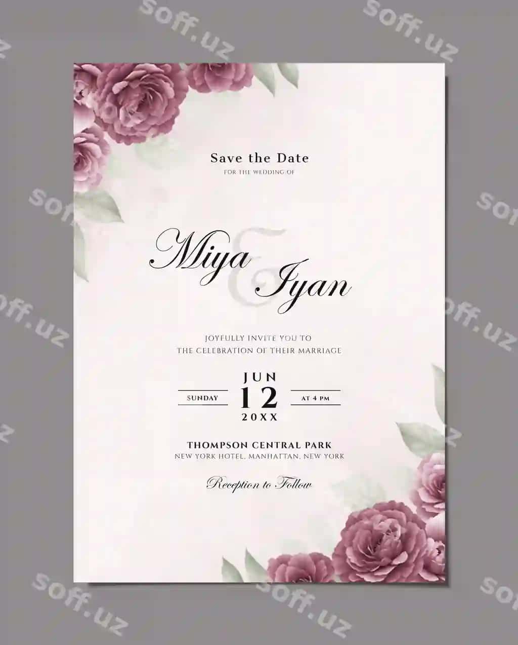 To'y taklifi shabloni gullar foni bilan | Wedding invitation template with flower background