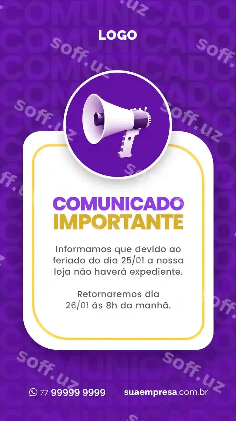 Ijtimoiy tarmoqlar uchun xabarlar, axborot, binafsha va sariq xabarlar, tarqatishlar | Social media para avisos e comunicados roxo e amarelo notices releases