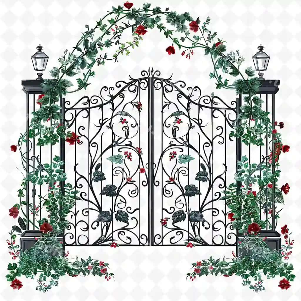 Png temir eshik bog' turkman uylov bezaklari bilan ijodkor eshik | Png wrought iron gate with garden wedding decorations gate i creative