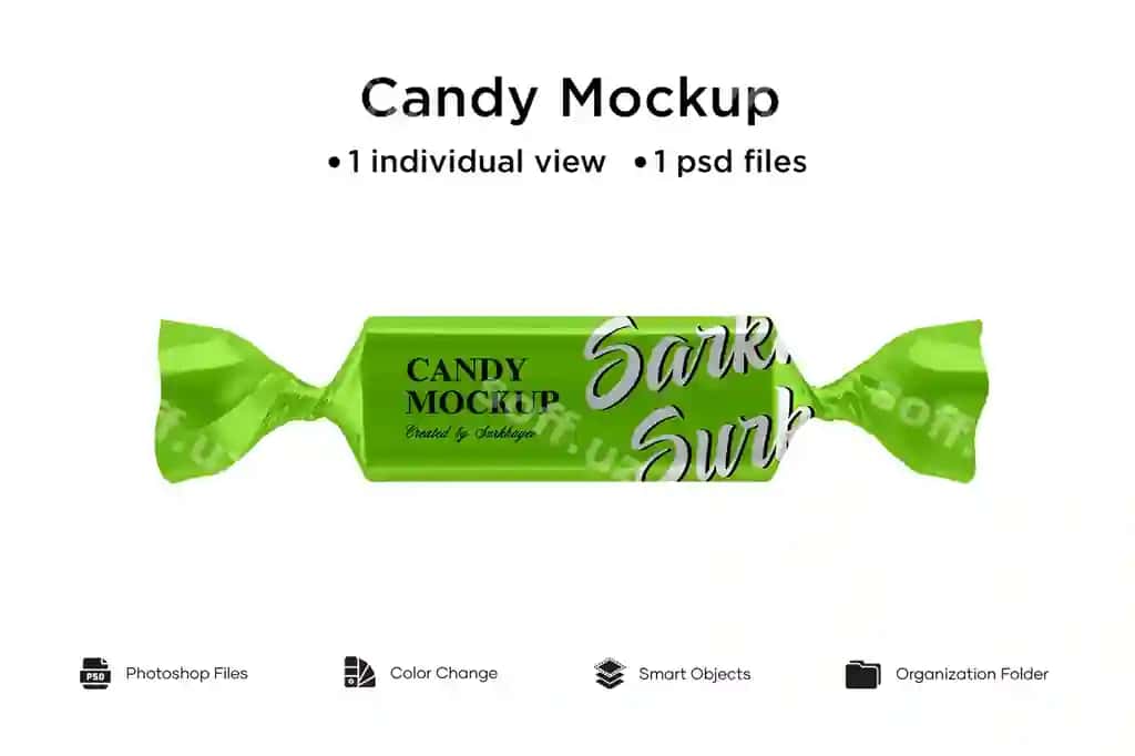 Yashil shirinlik foliya namunasi oldingi ko'rinish namunasi | Green candy foil mockup front view mockup