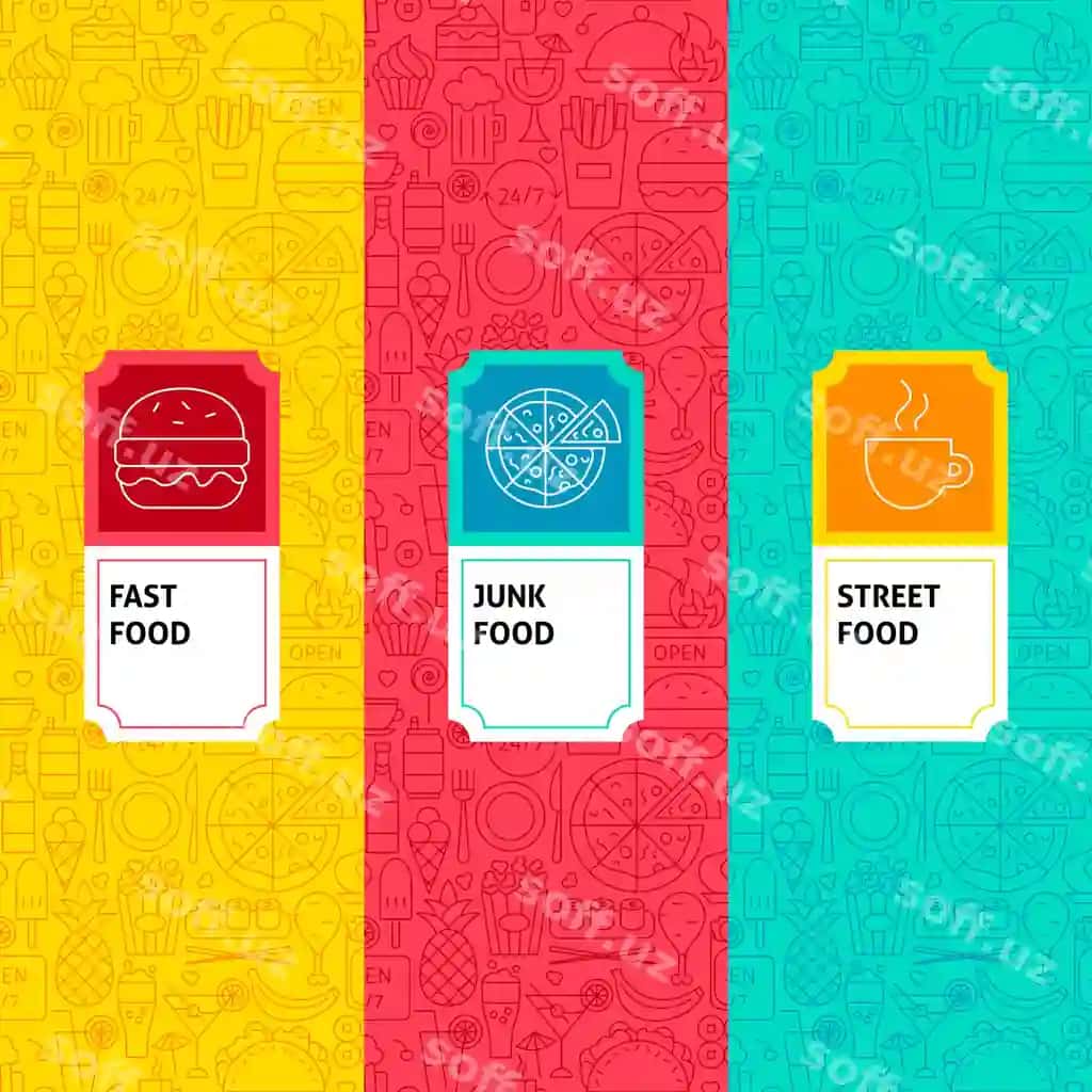 Chiziq fast food paket etiketlari vektor illustratsiyasi shablon packing | Line fast food package labels vector illustration template packaging