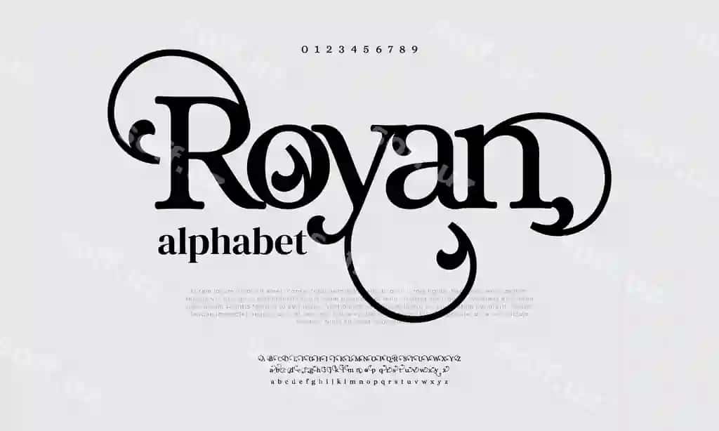 Royan hasharot chiroyli tipografiya eski shrift nikoh taklifi | Royan luxury elegant typography vintage font wedding invitation