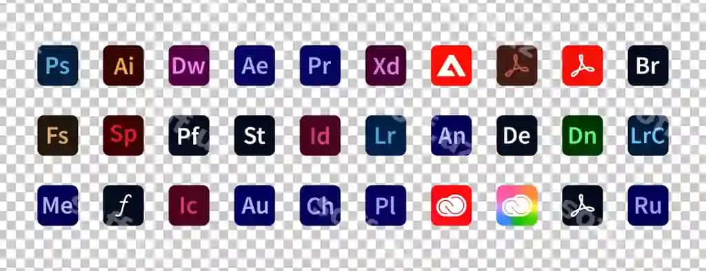 Adobe mahsulot logotipi to'plami Adobe mahsulotlari Adobe Illustrator Photoshop | Adobe product logotype set adobe products adobe illustrator photoshop