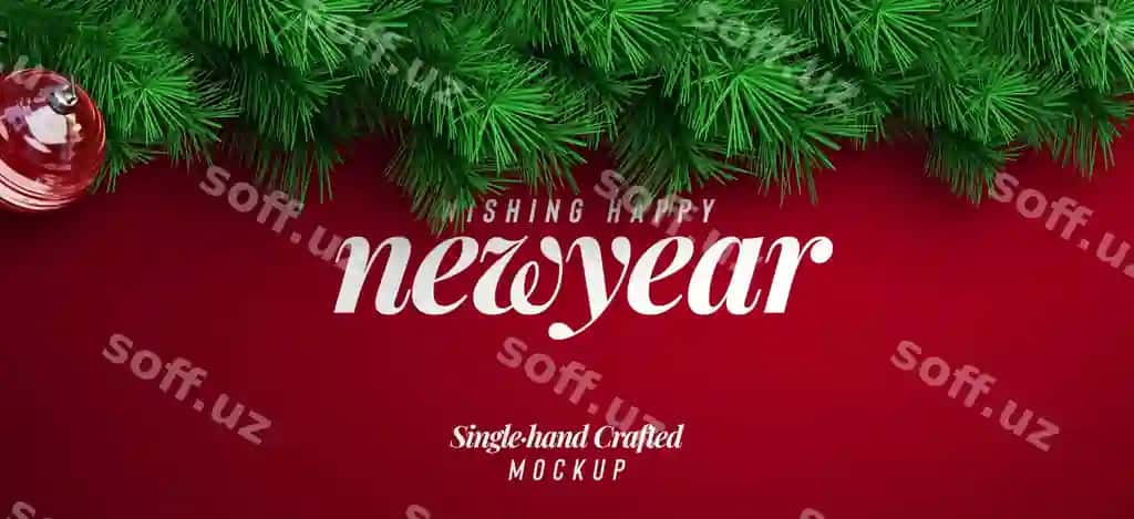 Yangi yil orqa fon mockup dekorativ chatir daryolari bilan | New year background mockup with decorative christmas tree branches