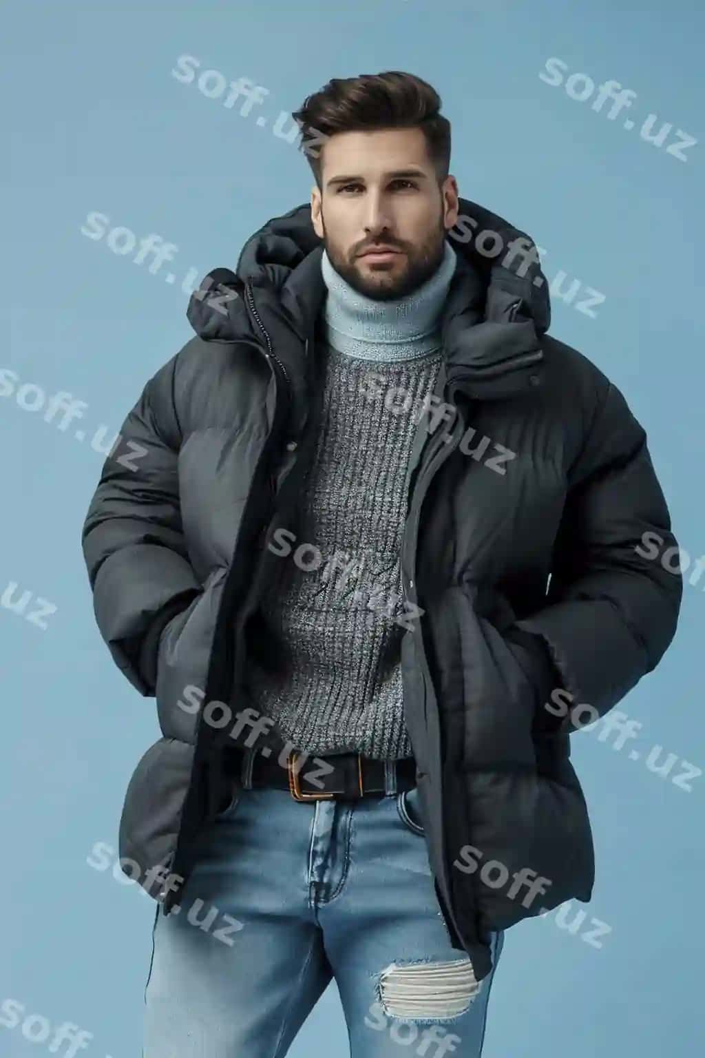 Moda erkak puf jaket jeanlar | Fashionable man down jacket jeans