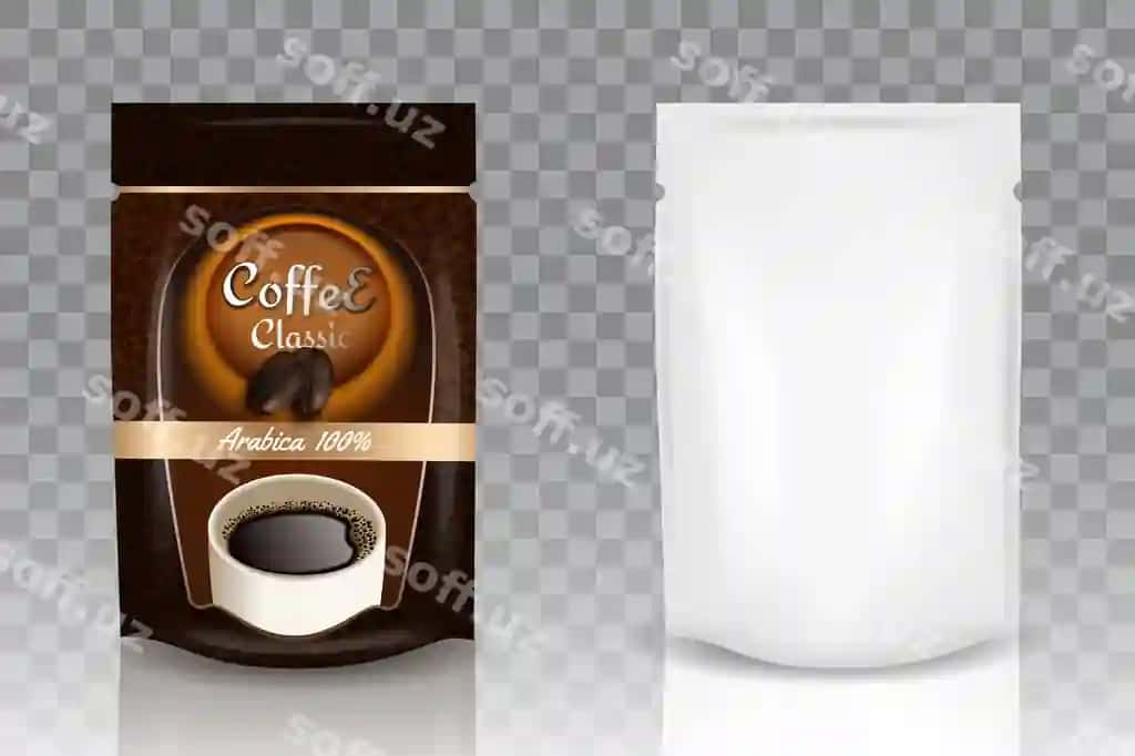 Chaqqirma kofe qadoqlash vektor realistik mockup | Instant coffee packaging vector realistic mockup