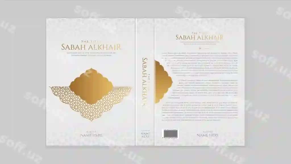 Islamiy arab uslubidagi oq oltin kitob varaqi shablon dizayni bilan | Islamic arabic style white golden book cover template design with