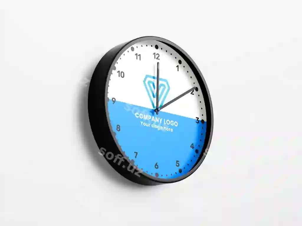 Kompaniya logotipi bilan oq devor soati | Clock with company logo white wall