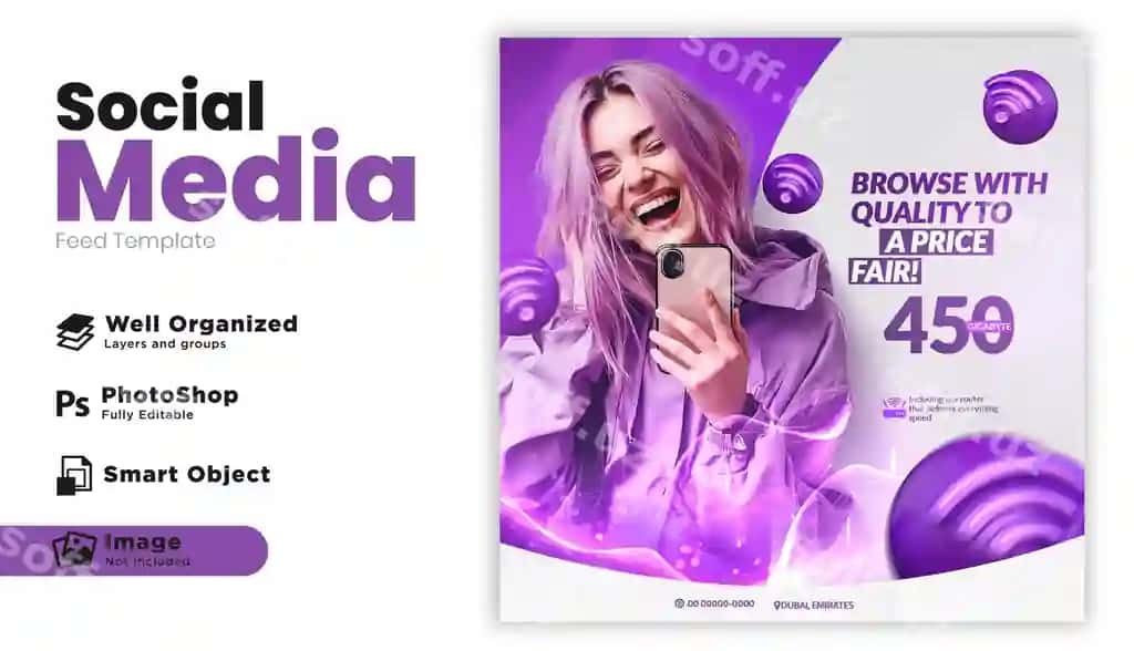 Instagram postlar zamonaviy texnologiya internet provayderi psd | Instagram posts modern technology internet provider psd