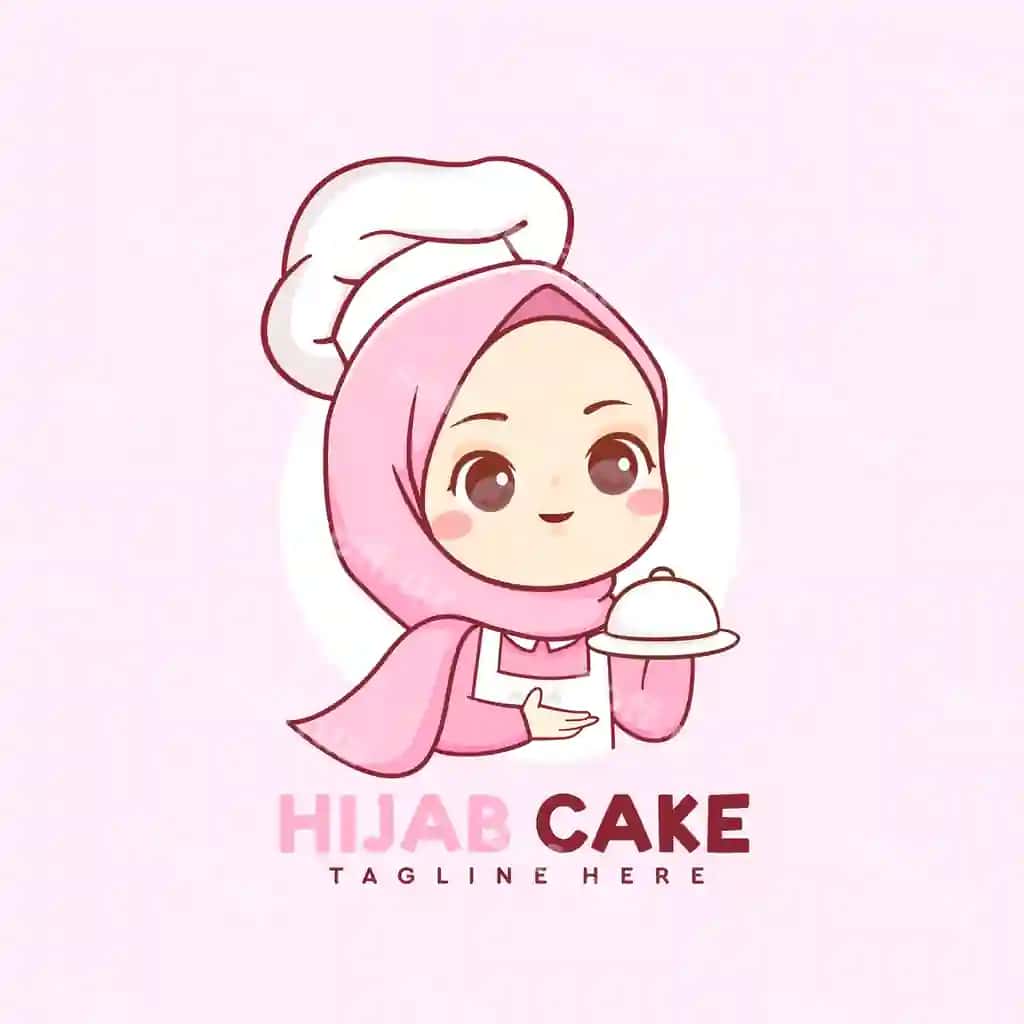 Chiroyli musulmon hijob qiz oshpaz poykachi logotipi | Cute muslim hijab girl chef bakery logo