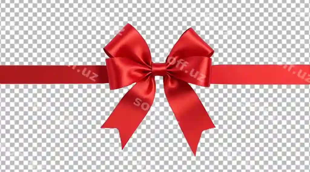 Qizil lenta hujayra bilan shaffof fonda | Red ribbon with bow transparent background