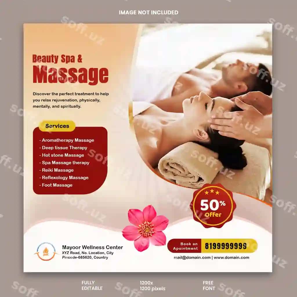Mayoor salomatlik markazi bekat spa markazi ijtimoiy media post banner | Mayoor wellness center beauty spa center social media post banner