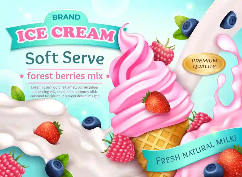 Haqiqiy batafsil 3D o'rmon rezavorlari muzqaymoq konusini yumshoq xizmat qiladi | Realistic detailed 3d forest berries mix ice cream cone soft serve