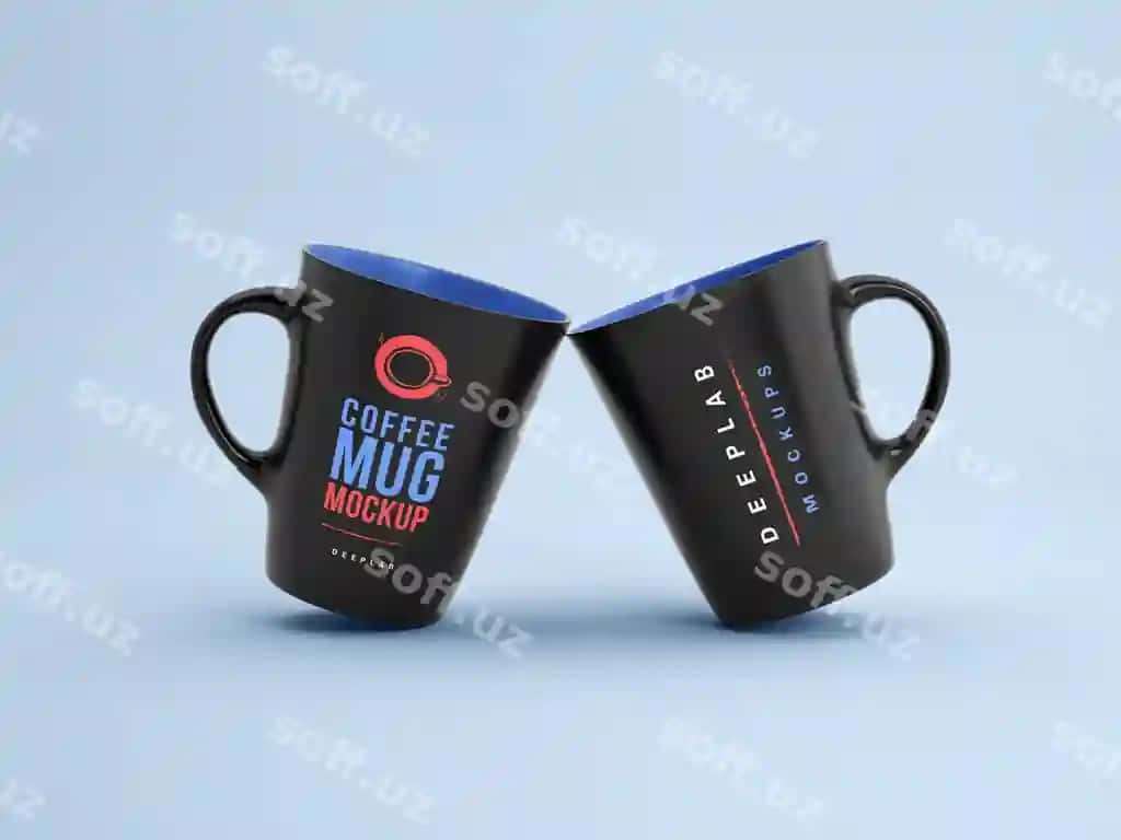 Qora pialalar, rangi tahrir qilish mumkin bo'lgan mockup | Black mugs with editable color mockup