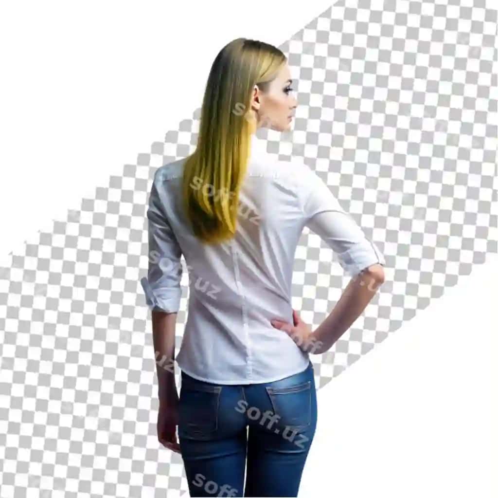 Orqa ko'rinish ayol hech narsa yo'q oq futbolka oq fonda | Back view woman blank white t shirt white background